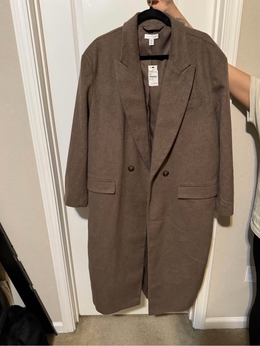 Topshop Brown Double-Breasted Long Trench Coat